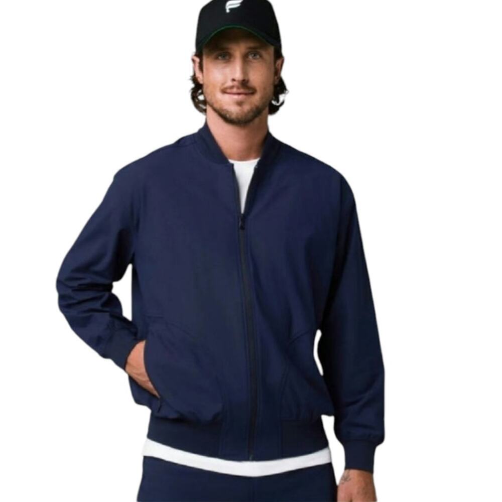 Fabletics Mens The Don Everyday Bomber Size Small Navy Lined Rain Resistant